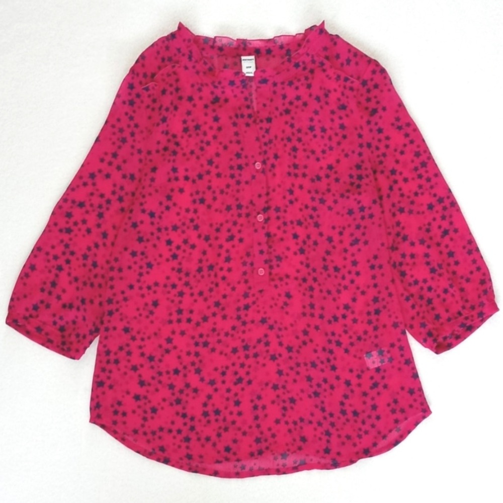 Gorgeous Old Navy Women’s Sheer Pink with Navy Blue Stars 3/4 Sleeve Blouse S